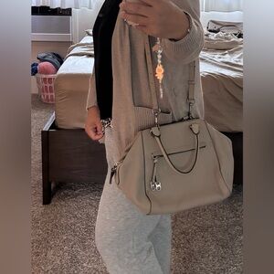Preloved Tory Burch Taupe Gemini Pebbled Leather Bag